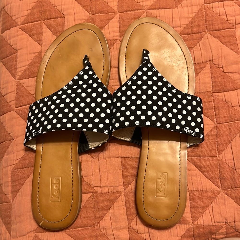 Keds Women’s Black and White Polka Dot Thong Sandals Size 8